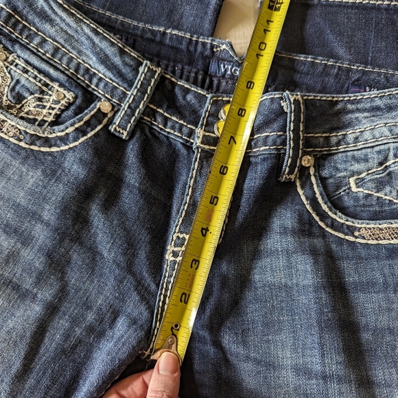 Vigoss Dark Wash The Dublin Capri Embellished Rear Pocket Size 7/8 21" Length - Picture 8 of 10